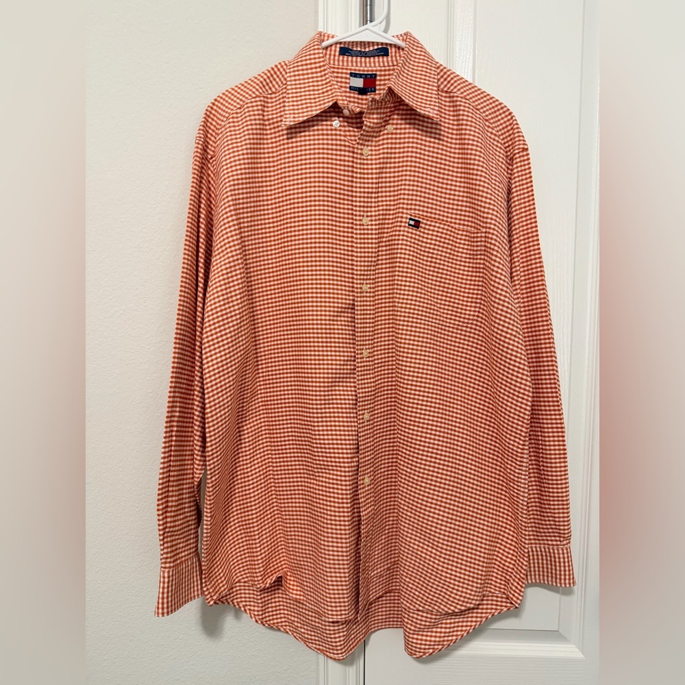 Tommy Hilfiger Orange Gingham Cotton Button-Down Shirt - Men - Picture 2 of 8